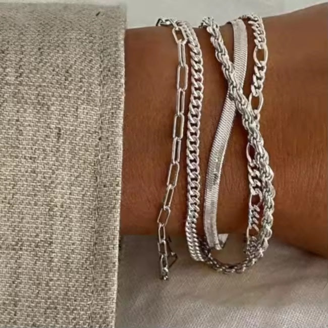 5pcs Silver Bracelets For Women, 14K Silver Plated Dainty Bracelets Set For Women Trendy Adjustable Stackable Bracelets - Artigo Importado