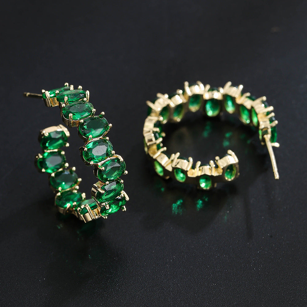 Exaggerated Temperamental Zircon C- Shaped Eardrop Earring Women - Artigo Importado