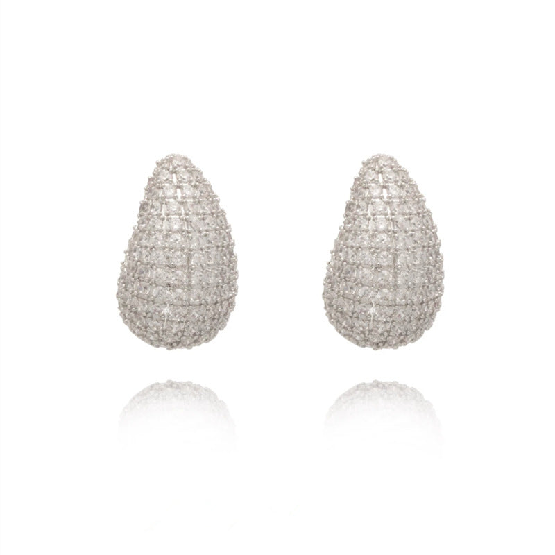 Fashion Jewelry Vintage Chunky Dome Drop Earrings For Women Glossy Stainless Steel Thick Zircon Inlaid Teardrop Earring Earrings Women - Artigo Importado