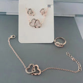 5PCS Fashion Butterfly Pendants Necklace Earrings Ring Bracelet Sets For Women Jewelry Set Bridal Wedding Jewelry Gift - Artigo Importado