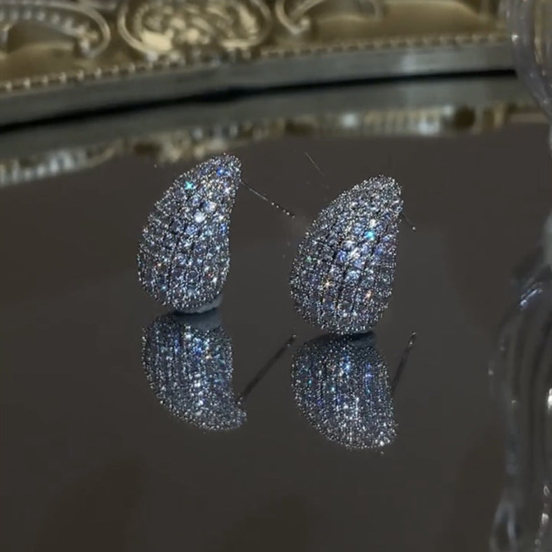 Fashion Jewelry Vintage Chunky Dome Drop Earrings For Women Glossy Stainless Steel Thick Zircon Inlaid Teardrop Earring Earrings Women - Artigo Importado