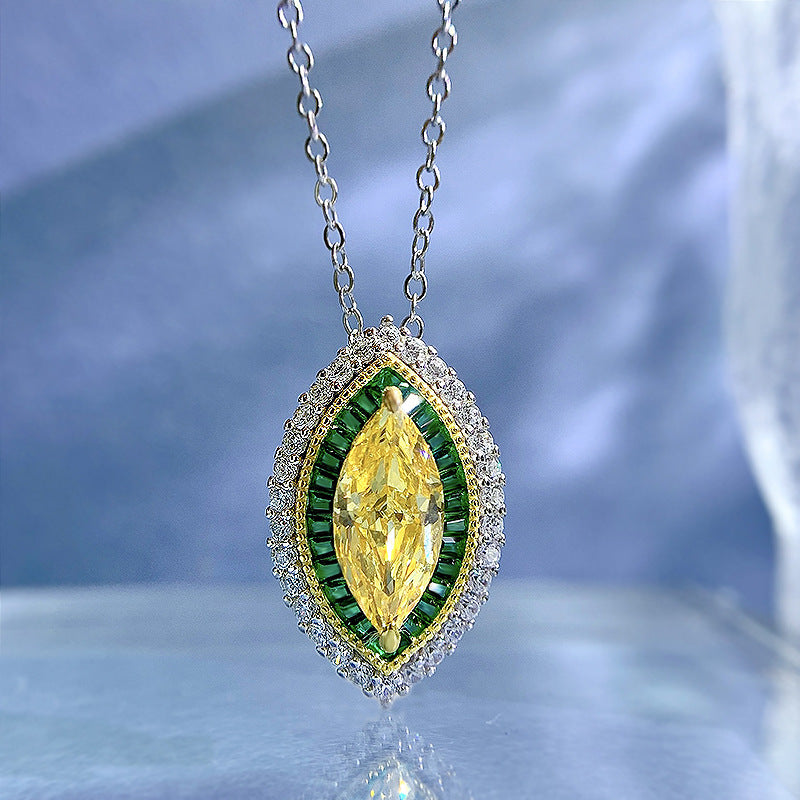 New 925 Silver Necklace 613 Yellow Diamond Horse Eye Pendant For Women - Artigo Importado