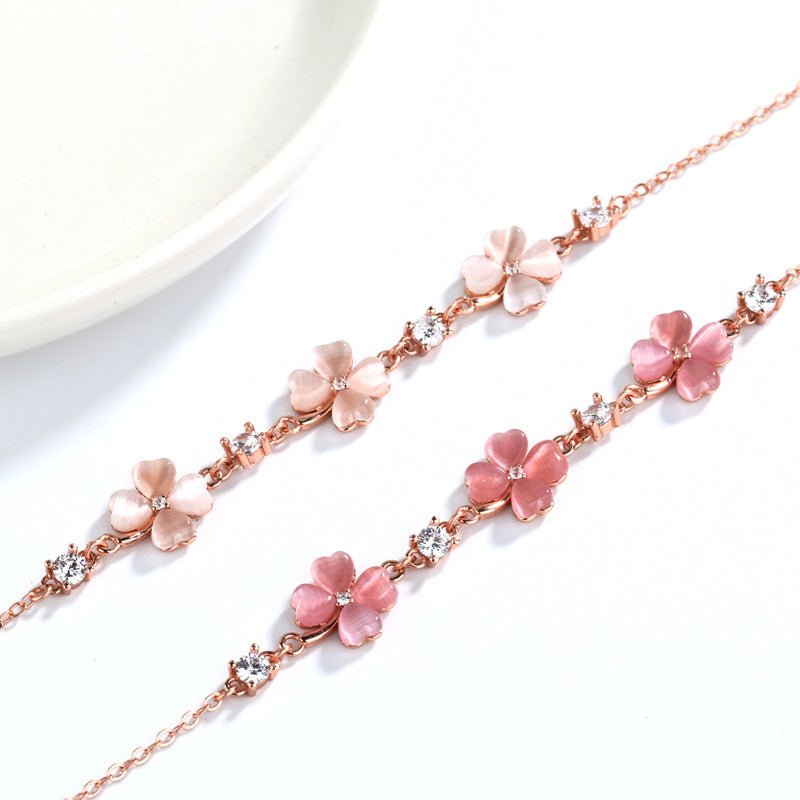 Fashion Jewelry Opal Crystal Gemstones Chain Bracelets For Women Femme Zircon Diamonds Rose Gold Jewelry Bijoux Mujer Cute Girlfriend Gifts - Artigo Importado