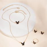 5PCS Fashion Butterfly Pendants Necklace Earrings Ring Bracelet Sets For Women Jewelry Set Bridal Wedding Jewelry Gift - Artigo Importado