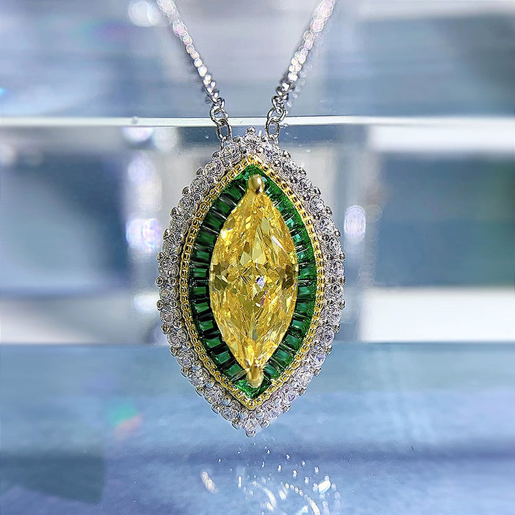 New 925 Silver Necklace 613 Yellow Diamond Horse Eye Pendant For Women - Artigo Importado