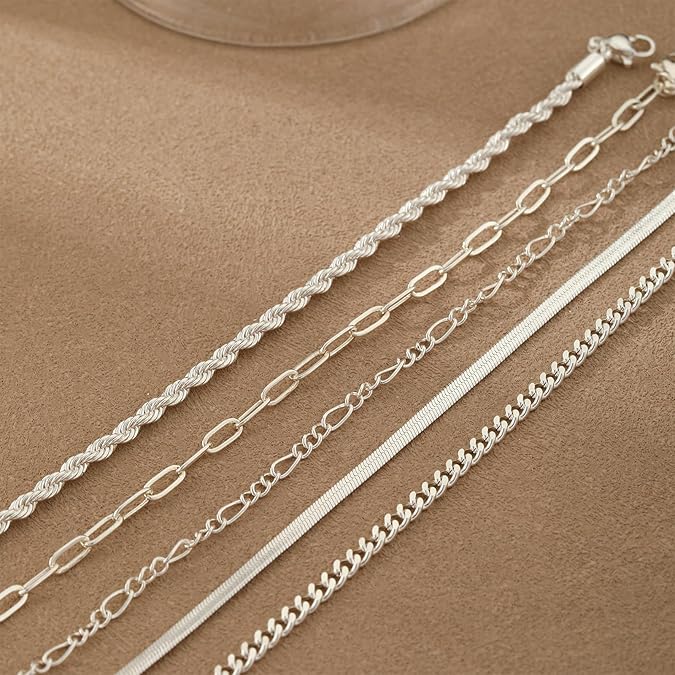 5pcs Silver Bracelets For Women, 14K Silver Plated Dainty Bracelets Set For Women Trendy Adjustable Stackable Bracelets - Artigo Importado