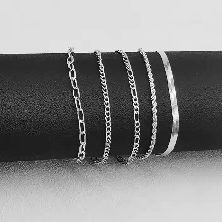5pcs Silver Bracelets For Women, 14K Silver Plated Dainty Bracelets Set For Women Trendy Adjustable Stackable Bracelets - Artigo Importado