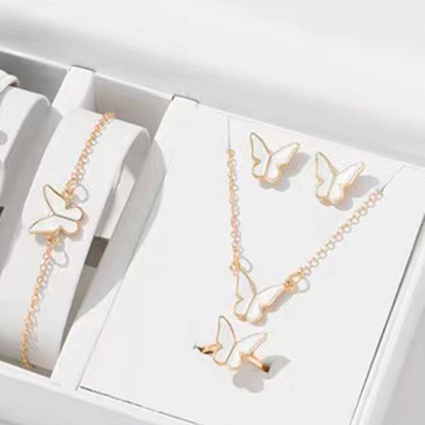5PCS Fashion Butterfly Pendants Necklace Earrings Ring Bracelet Sets For Women Jewelry Set Bridal Wedding Jewelry Gift - Artigo Importado