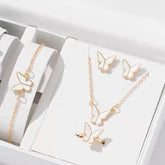 5PCS Fashion Butterfly Pendants Necklace Earrings Ring Bracelet Sets For Women Jewelry Set Bridal Wedding Jewelry Gift - Artigo Importado