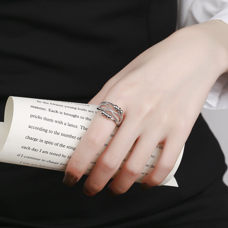 Rotatable Ring With Open Design Fashion Double-layered Hollow Line Anxiety Relief Rings For Women - Artigo Importado