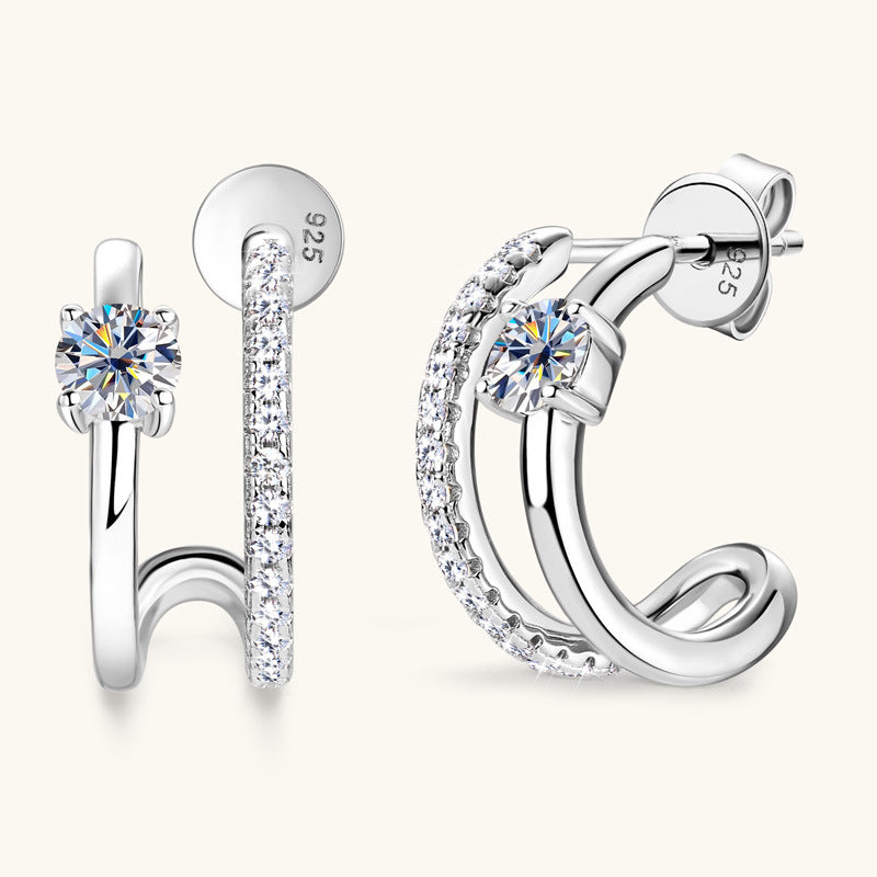 New S925 Sterling Silver Diamond Ear Stud Earring Women - Artigo Importado