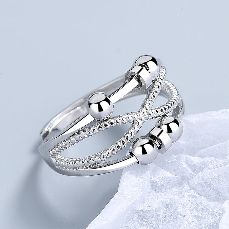 Rotatable Ring With Open Design Fashion Double-layered Hollow Line Anxiety Relief Rings For Women - Artigo Importado