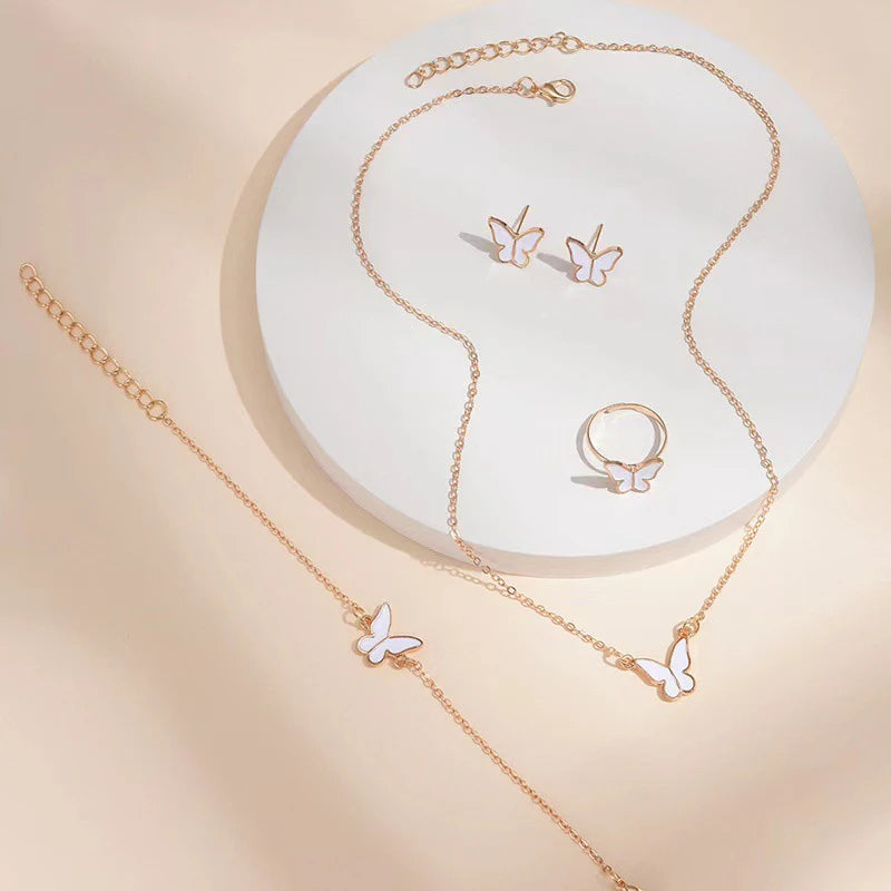 5PCS Fashion Butterfly Pendants Necklace Earrings Ring Bracelet Sets For Women Jewelry Set Bridal Wedding Jewelry Gift - Artigo Importado