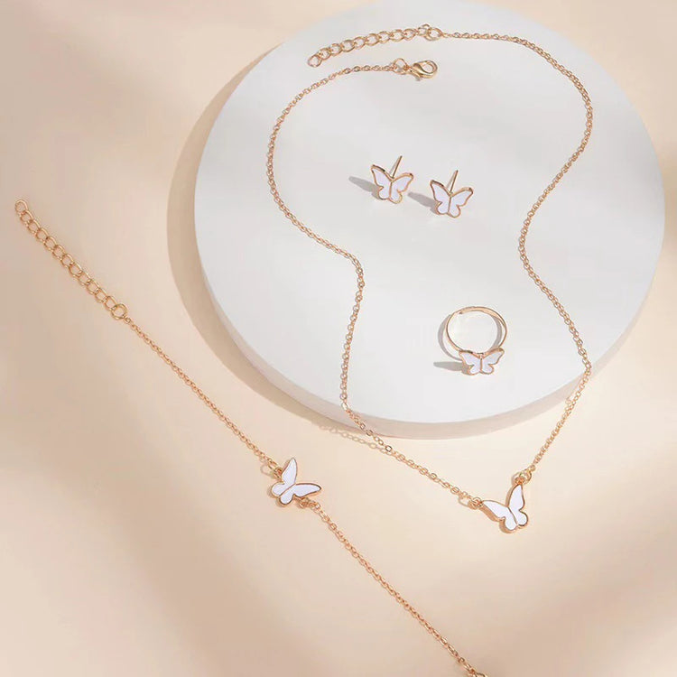 5PCS Fashion Butterfly Pendants Necklace Earrings Ring Bracelet Sets For Women Jewelry Set Bridal Wedding Jewelry Gift - Artigo Importado