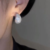 Fashion Jewelry Vintage Chunky Dome Drop Earrings For Women Glossy Stainless Steel Thick Zircon Inlaid Teardrop Earring Earrings Women - Artigo Importado