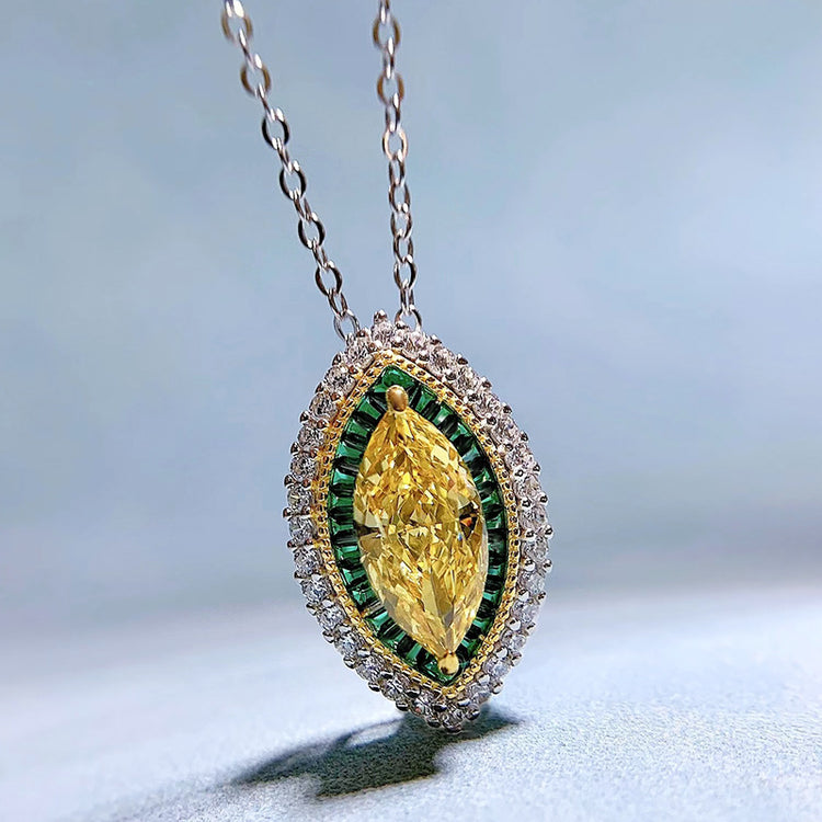 New 925 Silver Necklace 613 Yellow Diamond Horse Eye Pendant For Women - Artigo Importado